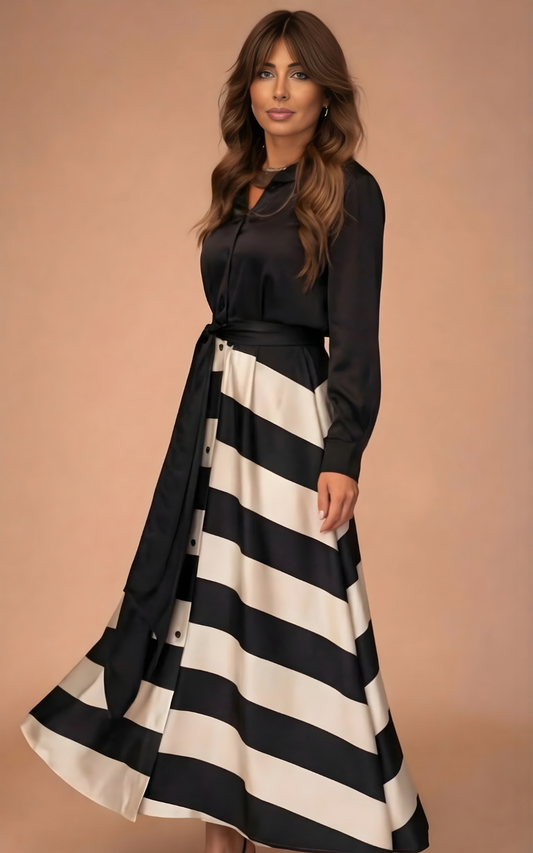 Zivara - Vestido maxi a rayas de tacto suave