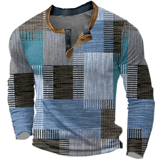 Soreth - Camisa de manga larga estilo patchwork, suave al tacto