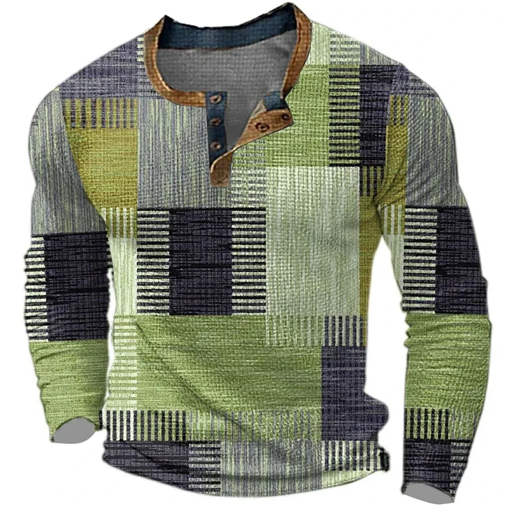 Soreth - Camisa de manga larga estilo patchwork, suave al tacto